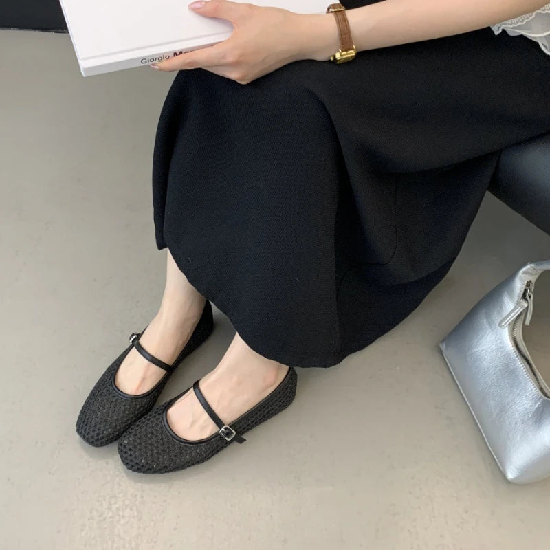 Schwarze Ballerinas für Damen – Stilvolle, atmungsaktive Mesh-Ballerina-Pumps
