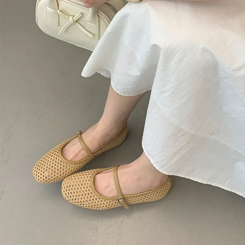 Schwarze Ballerinas für Damen – Stilvolle, atmungsaktive Mesh-Ballerina-Pumps