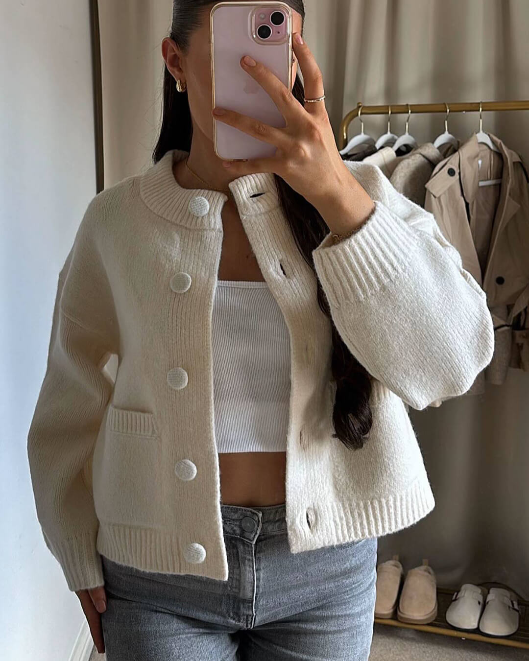 Damenpullover – Locker geschnittener Herbstpullover mit Taschen, Rundhalsausschnitt, Langarm
