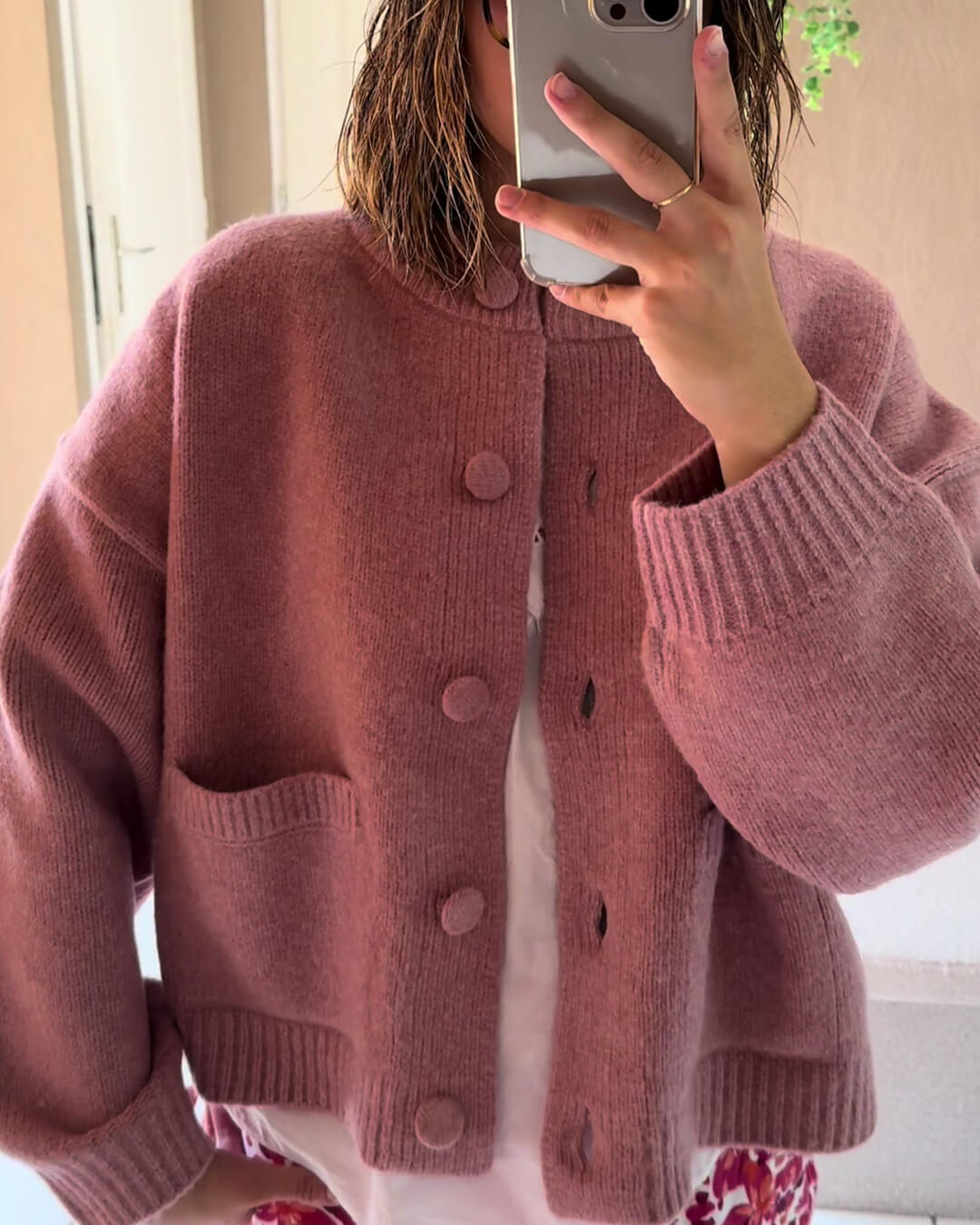 Damenpullover – Locker geschnittener Herbstpullover mit Taschen, Rundhalsausschnitt, Langarm