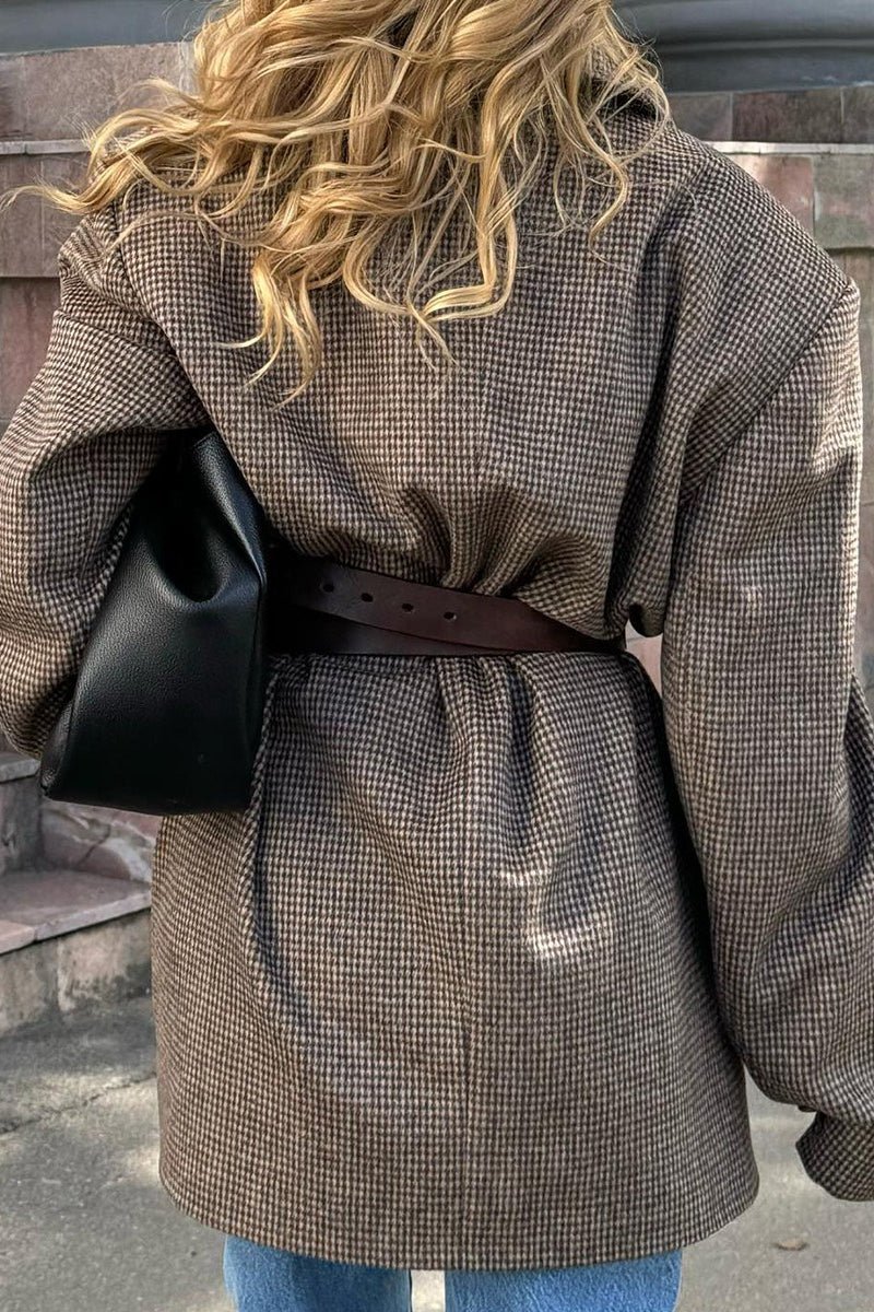 SEAME - Alexandra Houndstooth Long Coat Brown L