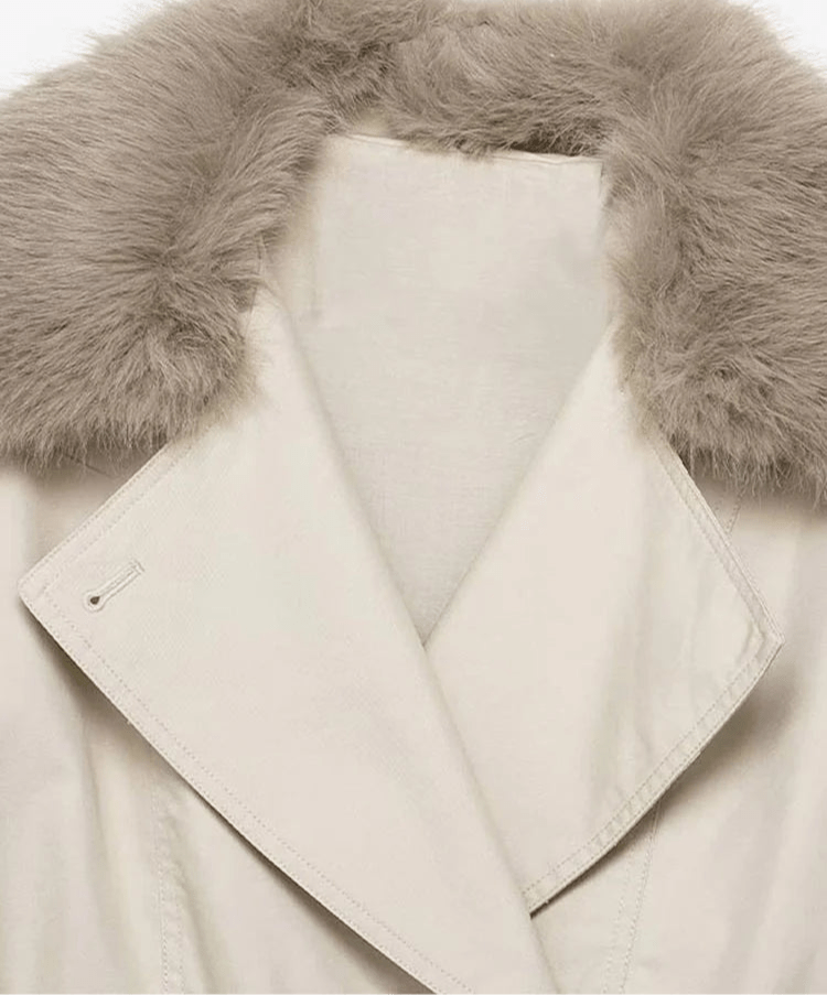 SEAME - Camille Trench Coat with removable Faux Fur Collar Creme XS