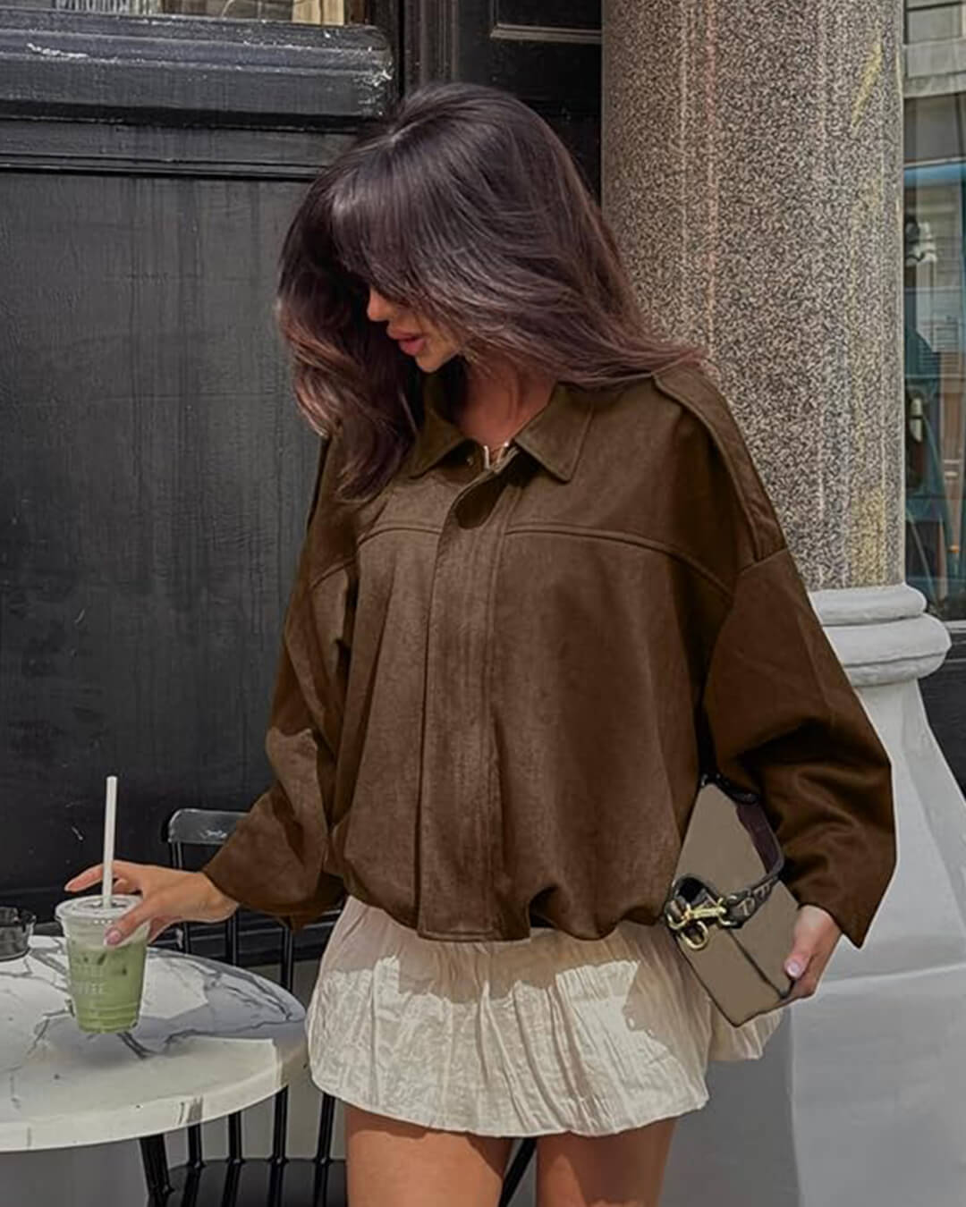 SEAME - Lara Suede Bomber Jacket Coffee M