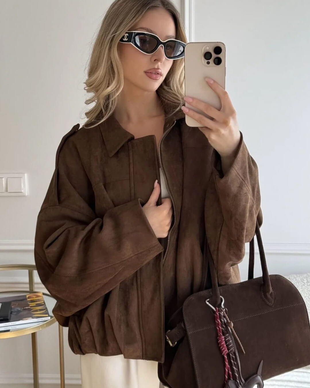 SEAME - Lara Suede Bomber Jacket Coffee S