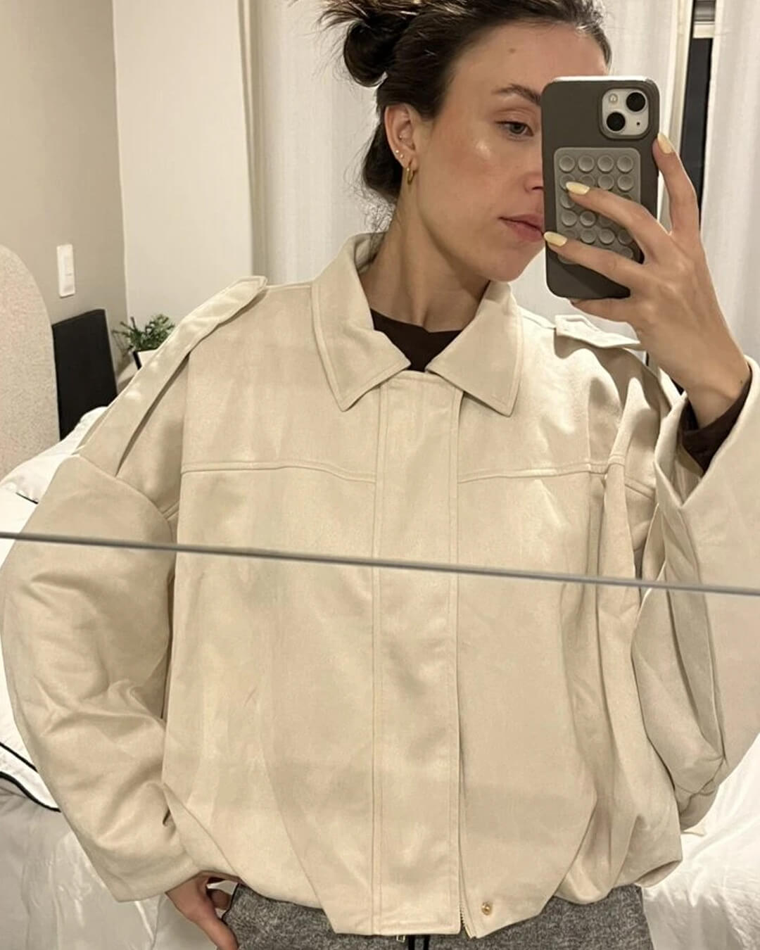 SEAME - Lara Suede Bomber Jacket Green S