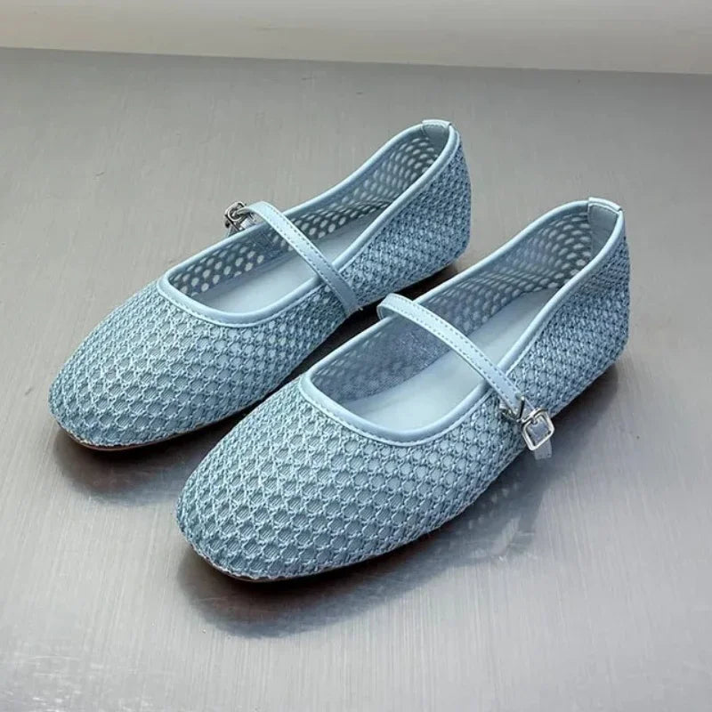 Schwarze Ballerinas für Damen – Stilvolle, atmungsaktive Mesh-Ballerina-Pumps