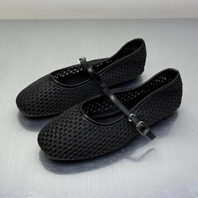 Schwarze Ballerinas für Damen – Stilvolle, atmungsaktive Mesh-Ballerina-Pumps