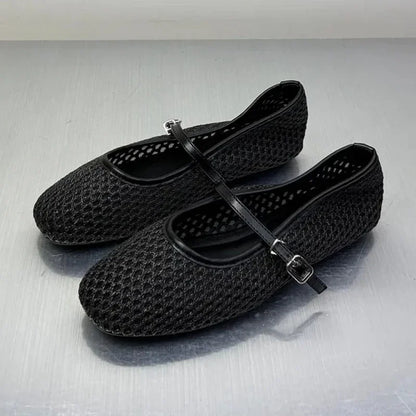 Schwarze Ballerinas für Damen – Stilvolle, atmungsaktive Mesh-Ballerina-Pumps