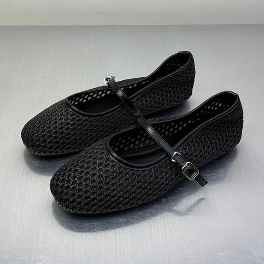 Schwarze Ballerinas für Damen – Stilvolle, atmungsaktive Mesh-Ballerina-Pumps