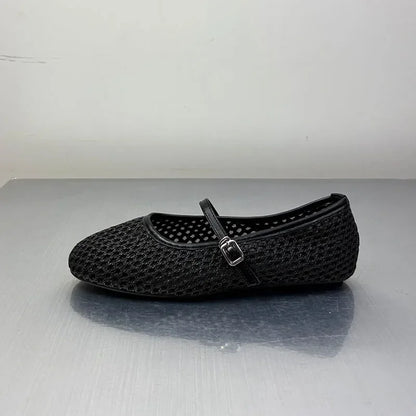 Schwarze Ballerinas für Damen – Stilvolle, atmungsaktive Mesh-Ballerina-Pumps