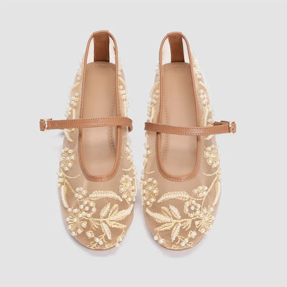 Elegante Perlen Mary Jane Ballerinas für Damen – Leichte Sommer Ballerinas