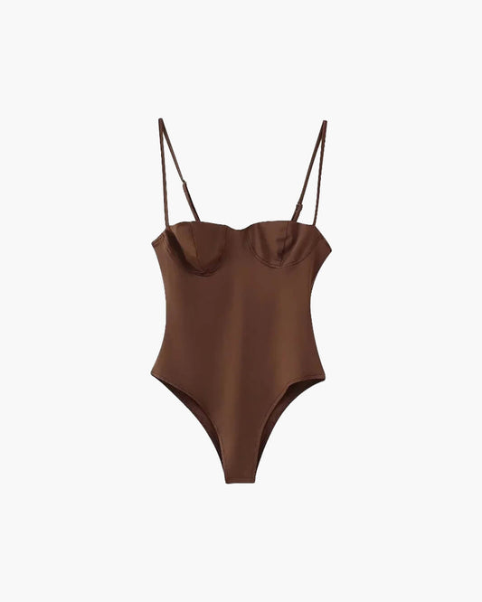 Damen Satin-Body mit Spaghettiträgern – Sexy Rückenfreier Bodysuit für Freizeit & Dessous