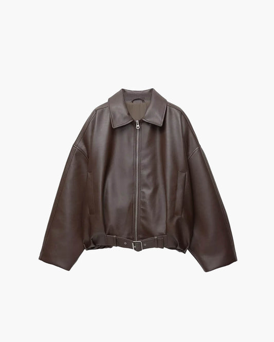 Vintage Damen Leder-Motorradjacke mit Taschen, Gürtel & Reißverschluss