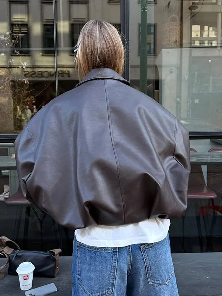 Vintage Damen Leder-Motorradjacke mit Taschen, Gürtel & Reißverschluss