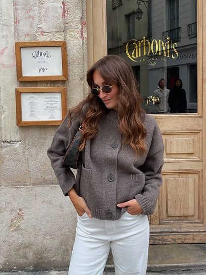 Damen Schwarze Lange Strickjacke – Stilvoller O-Ausschnitt Strickpullover mit Taschen