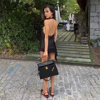 SEAME - Anne Backless Lace Top Black M