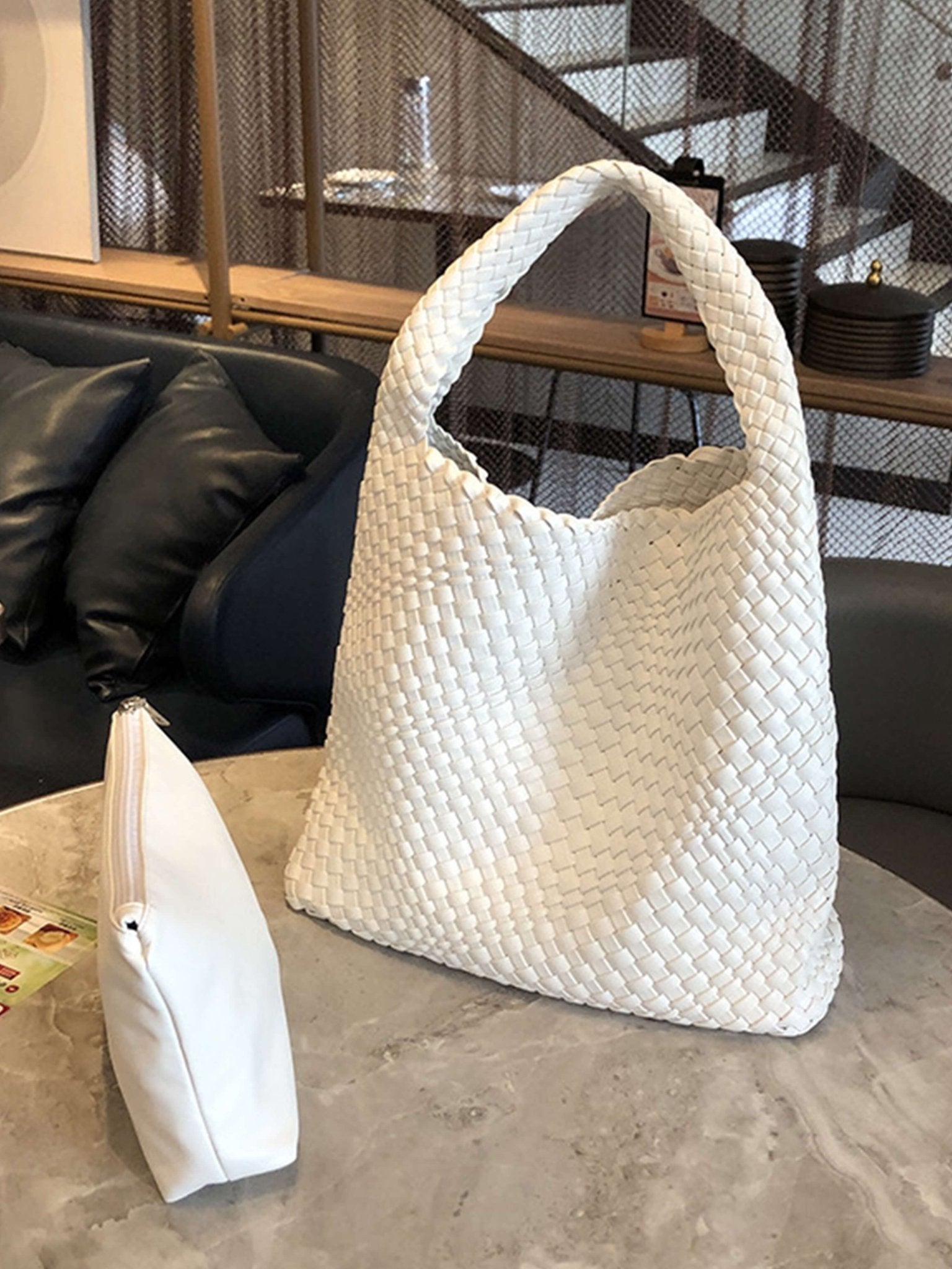 Seame - Cara Woven Shopper Bag Medium Black Medium