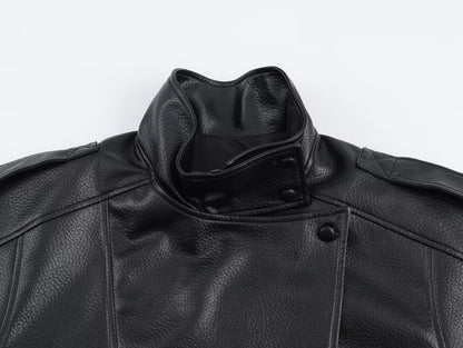 SEAME - Cecil Asymmetrical Leather Jacket Black S