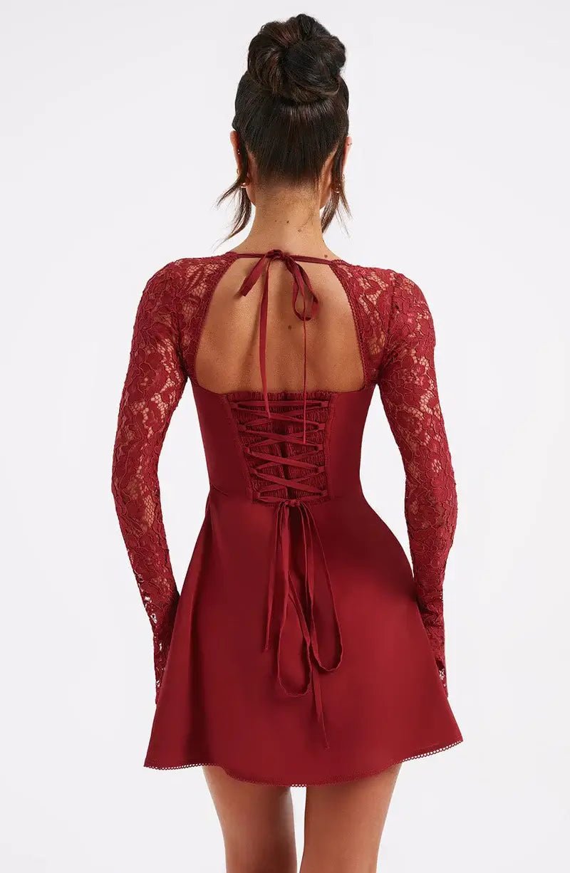 Seame - Louise mini dress with lace details red XS