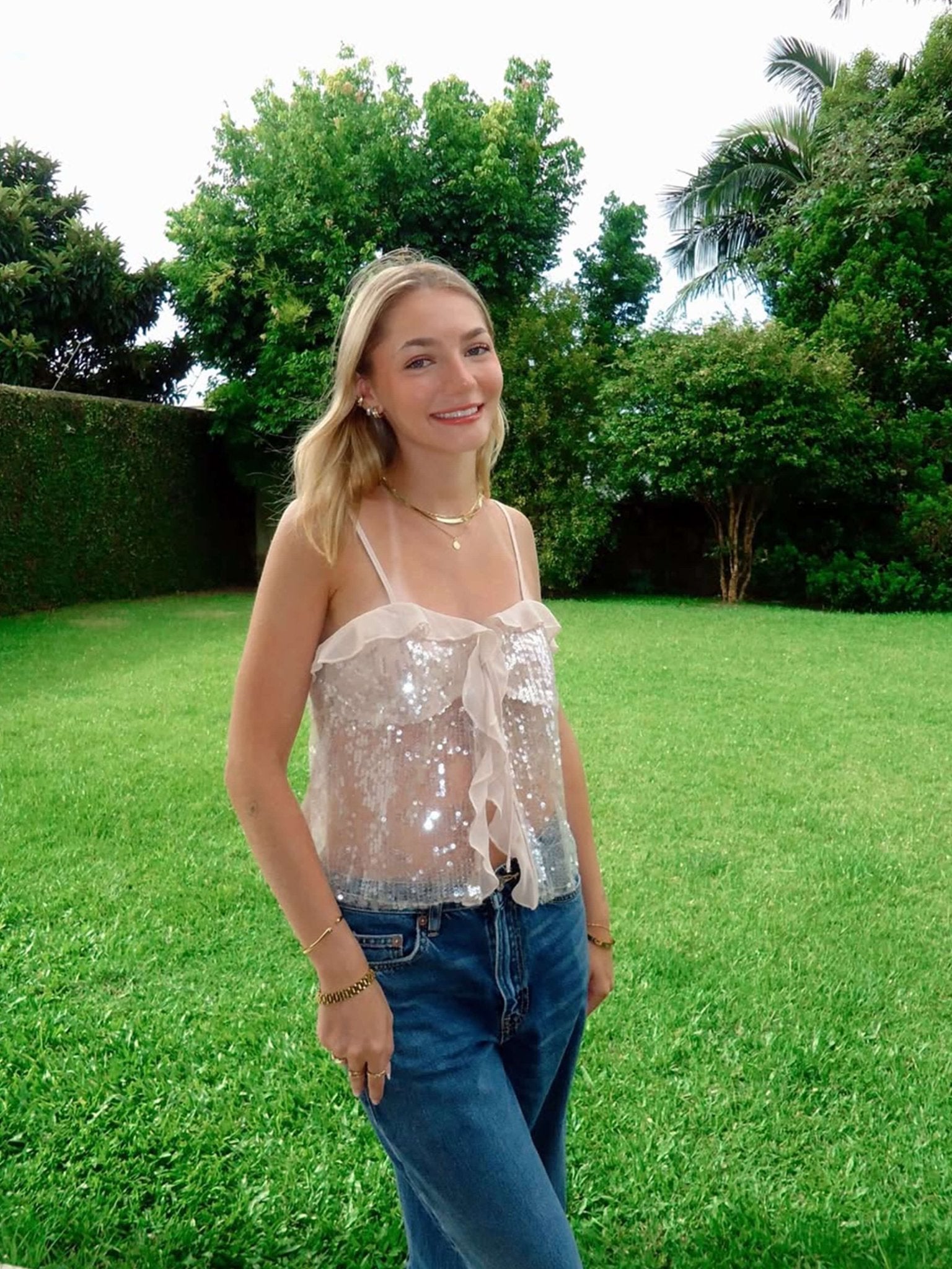 Seame - Melody Sequin Top Creme S