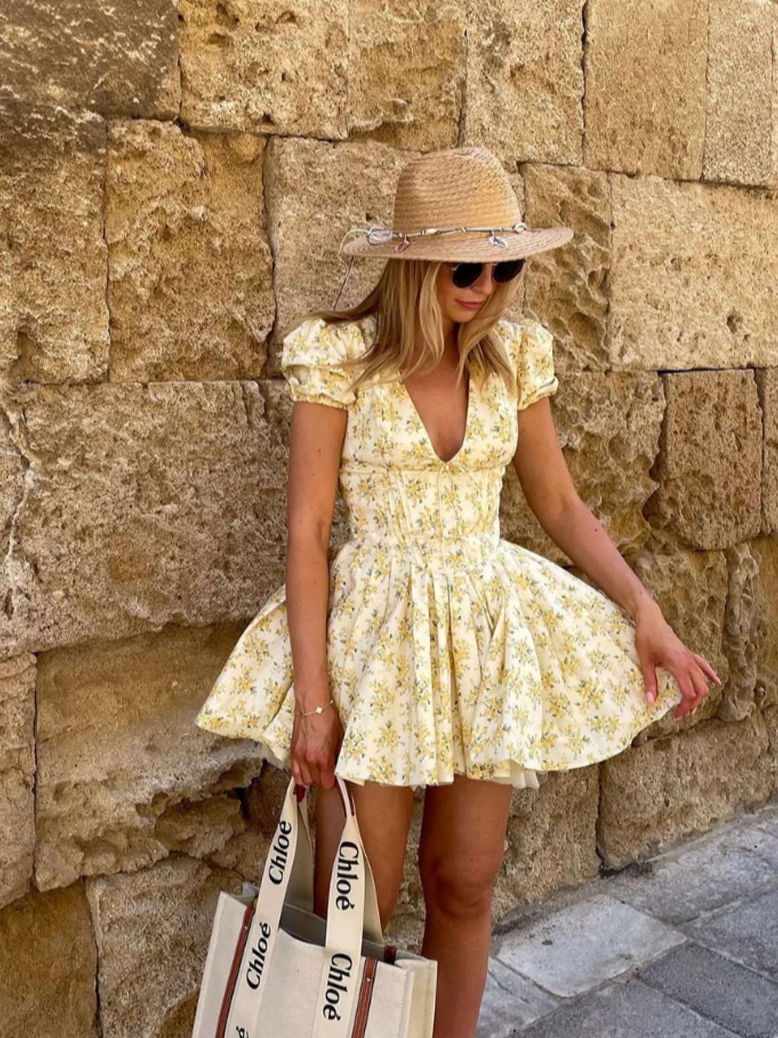 Seame - Nancy Flower Mini Dress Yellow S