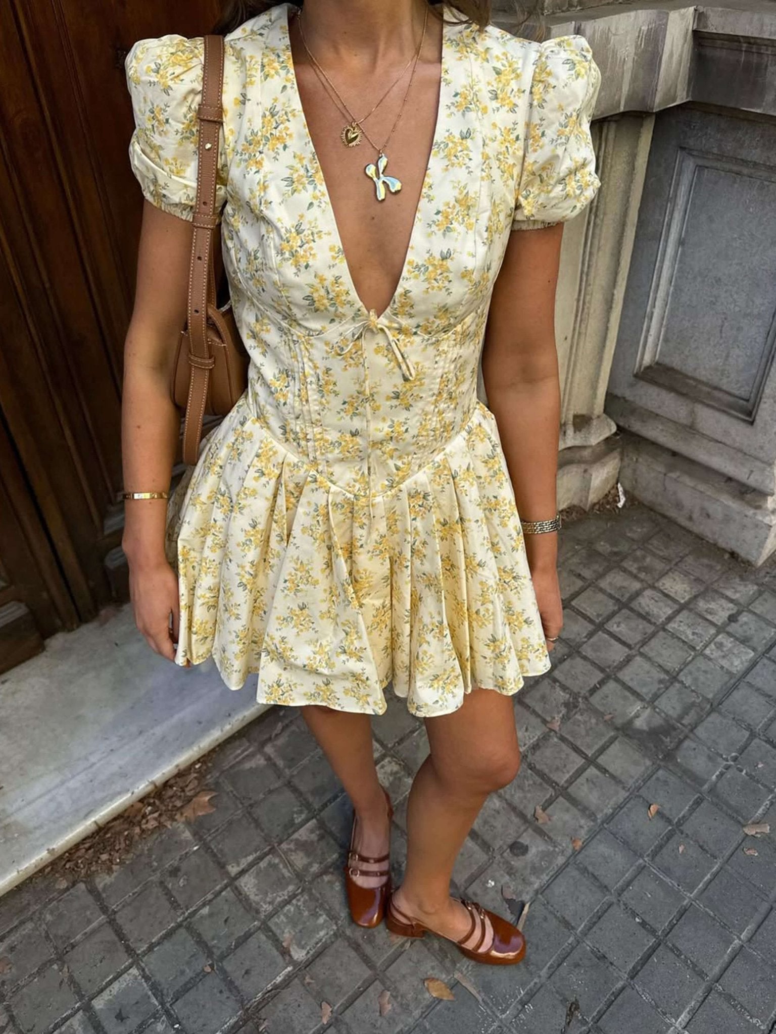 Seame - Nancy Flower Mini Dress Yellow S