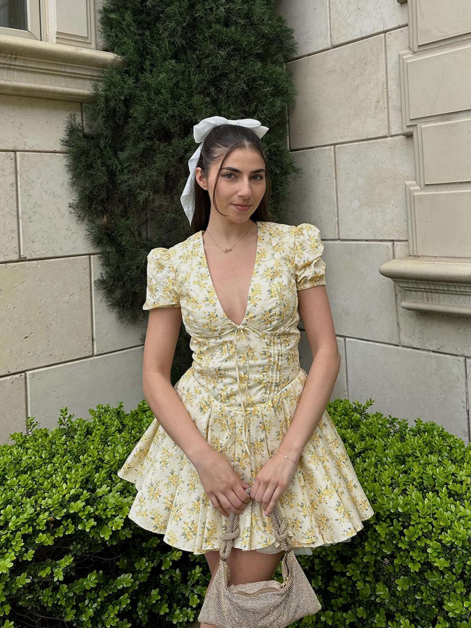 Seame - Nancy Flower Mini Dress Yellow S