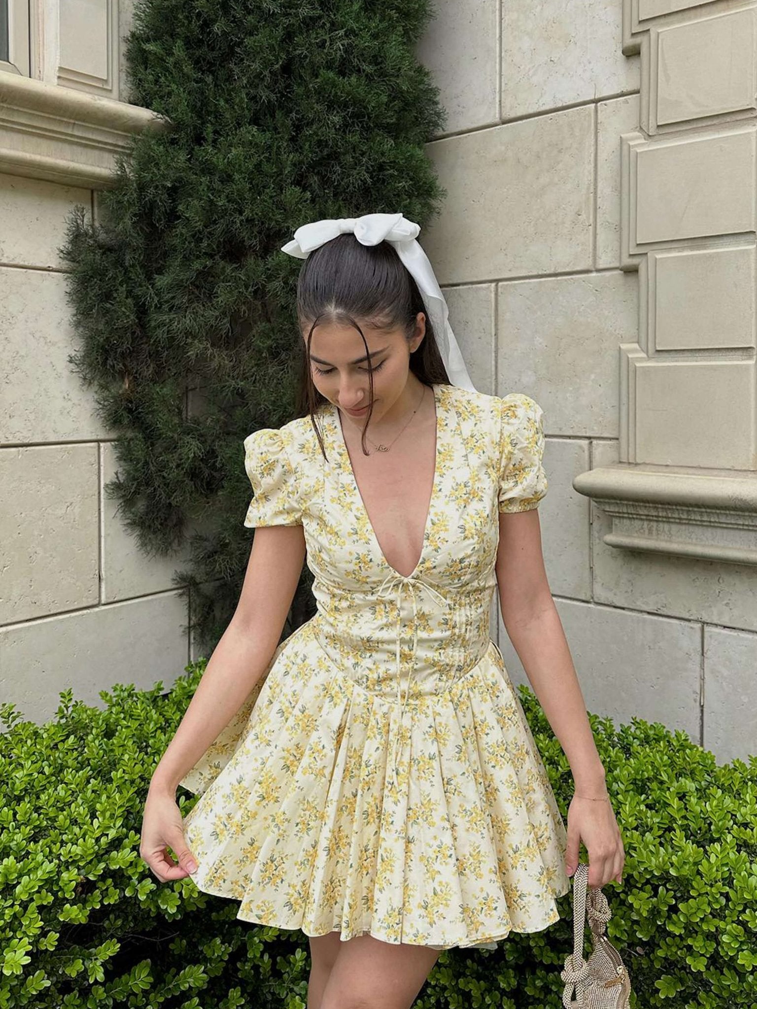 Seame - Nancy Flower Mini Dress Yellow S