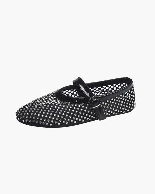SEAME - Nora Women's Rhinestone Mesh Ballerina Shoes with Soft Sole Comfort Black 35