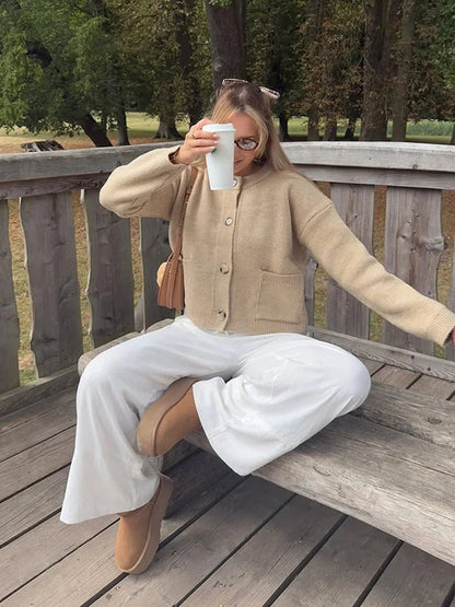 SEAME - Thea Knitted Cardigan Beige S