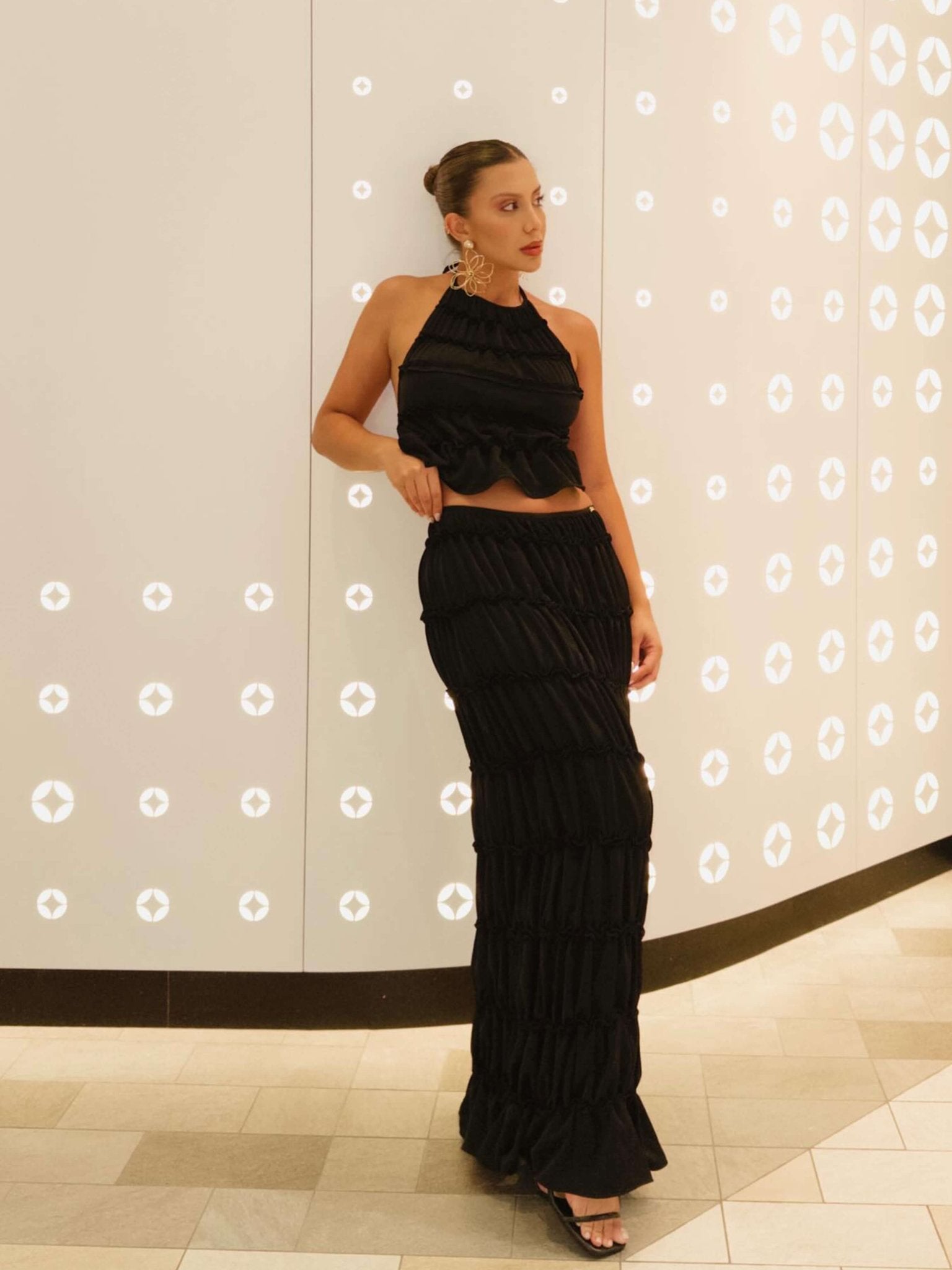 Seame - Valerie two - piece set with frill details black S